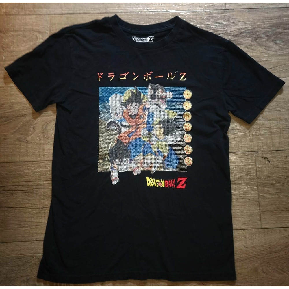 Dragon Ball Z Mens S Black Graphic T-Shirt Embroidered Goku Gohan Toei Anime